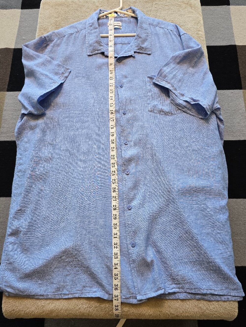 Projek Raw Blue Linen Blend Short Sleeve Button Up Shirt - Men's 2XT Big & Tall